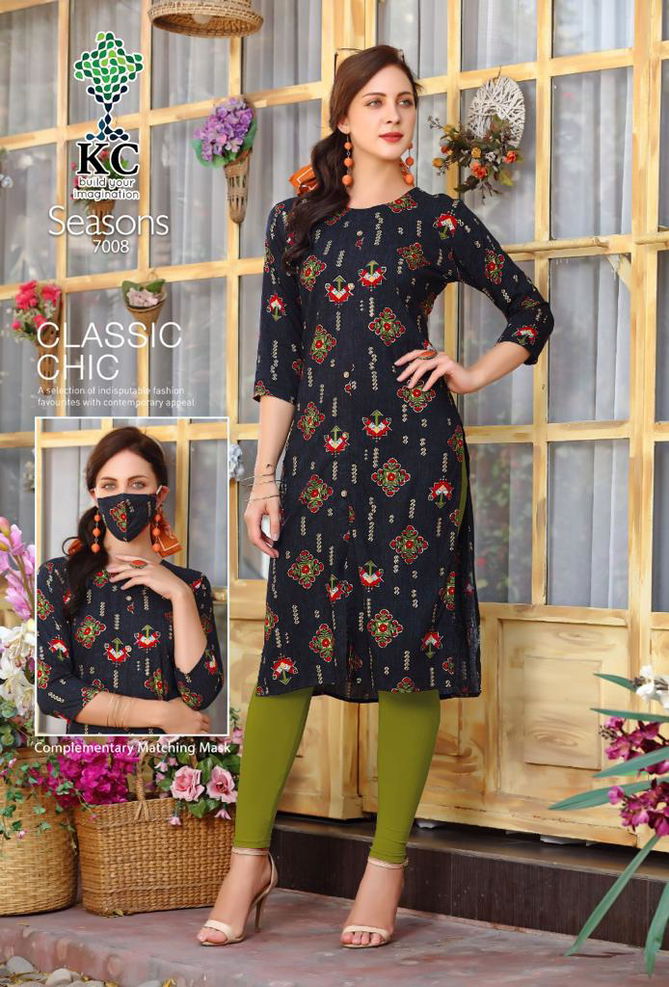 Kc Seasons 7 Latest Fancy Designer Heavy Rayon Kurti With Mask Collection